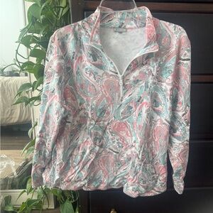 Talbots Paisley Print Quarter Zip - Pink, Teal, White